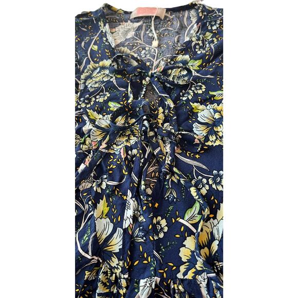 C + D + M ABOVE ANKLE V-NECK TUNIC DRESS, WOMENS, XL-NAVY WITH MULTICOLOR FLORAL - Picture 2 of 10